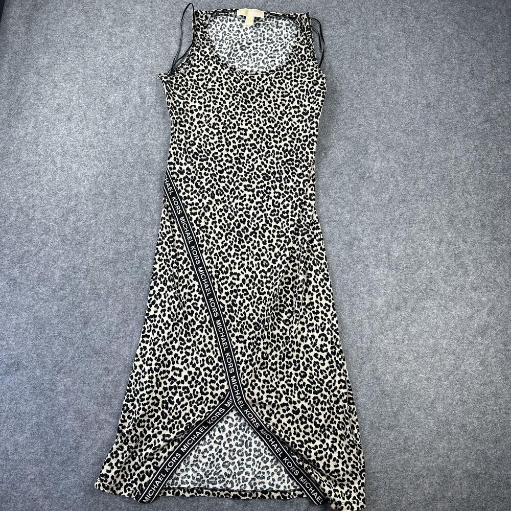 MICHAEL Michael Kors Dress Womens Small Beige Leopard Print Logo Trim Tank